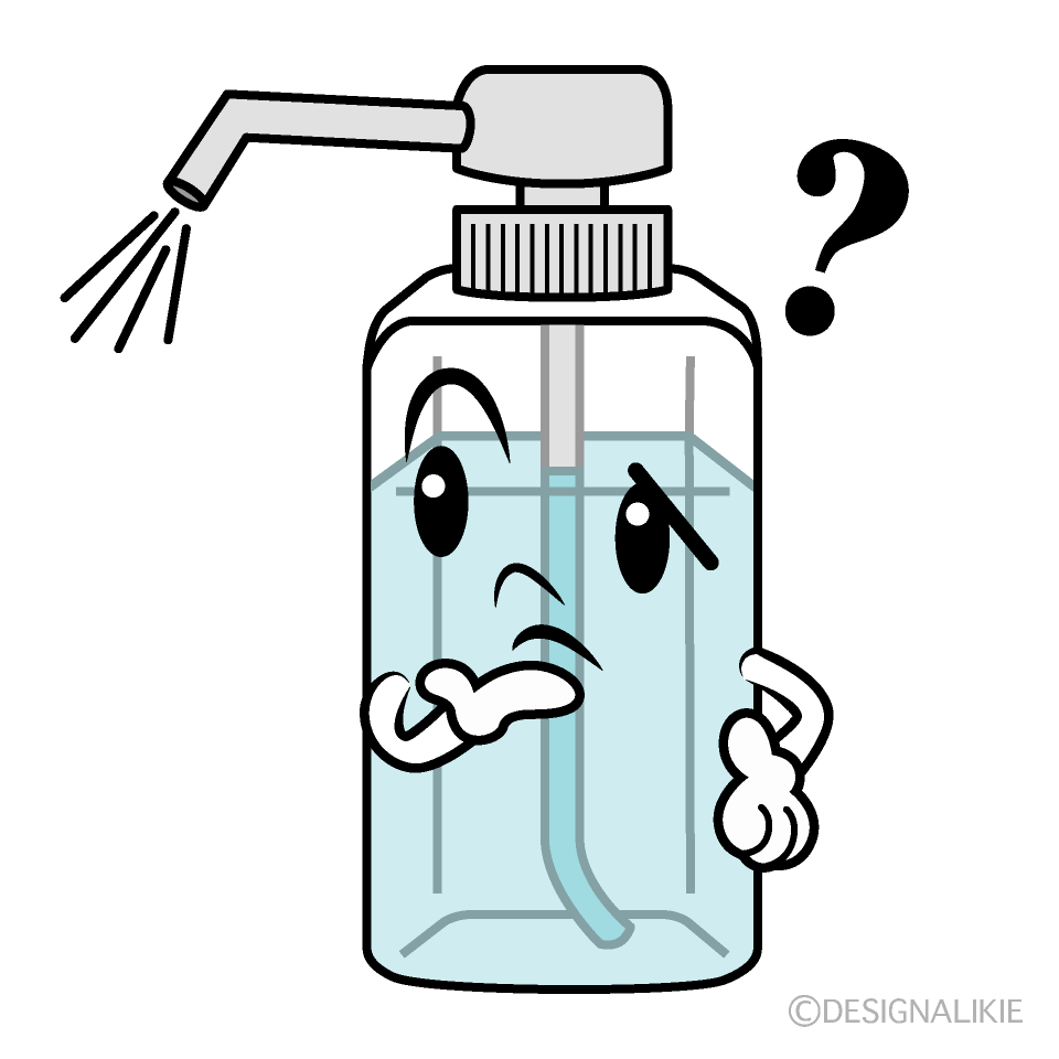 かわいい考える手指消毒剤イラスト
