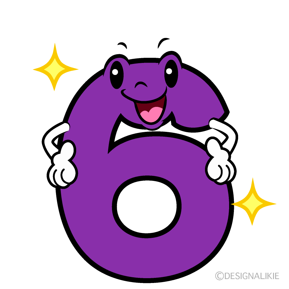 かわいい煌く6数字イラスト