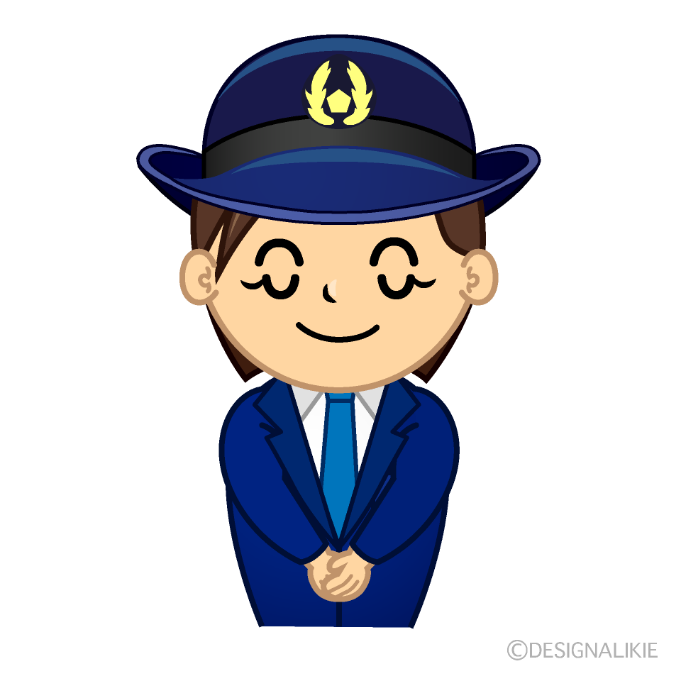 かわいいお辞儀する女性警官イラスト