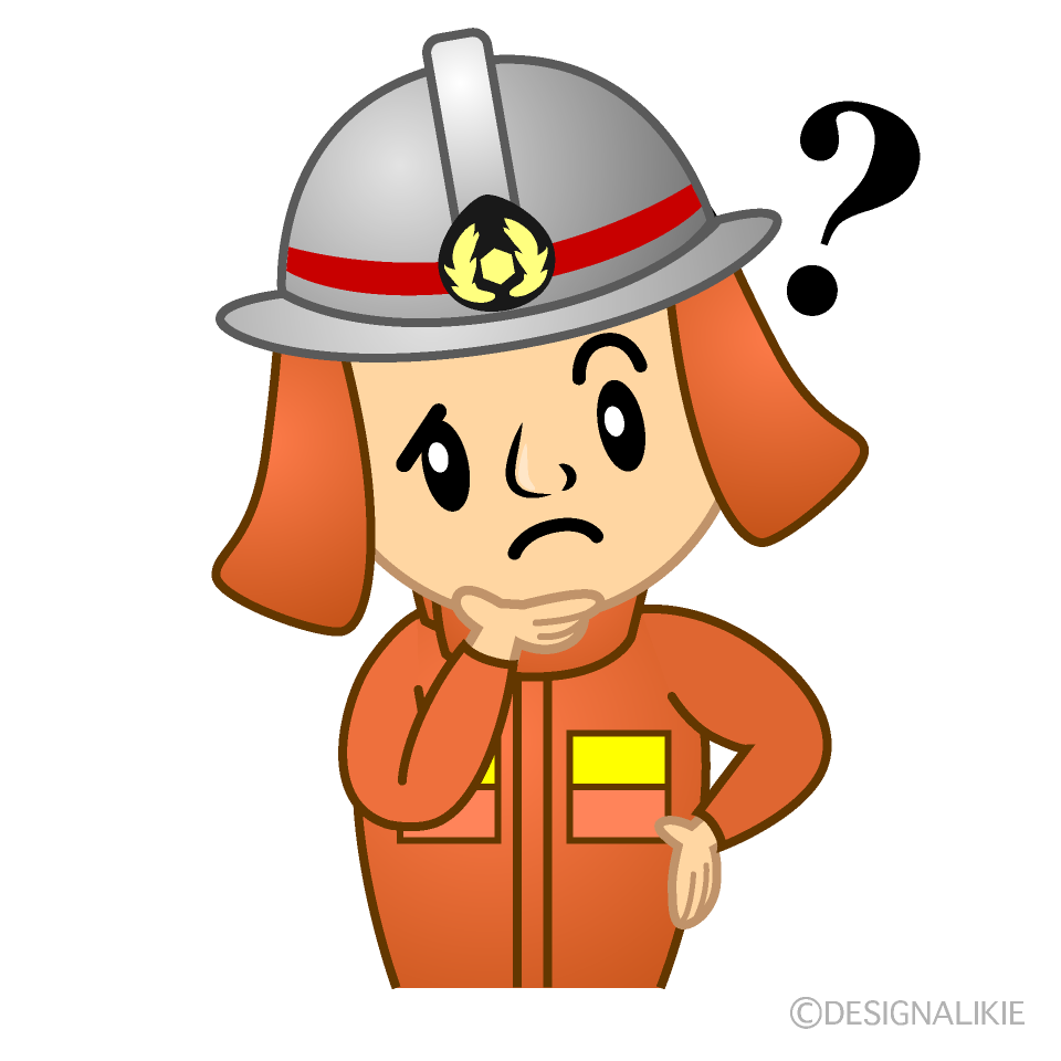 かわいい考える消防士イラスト
