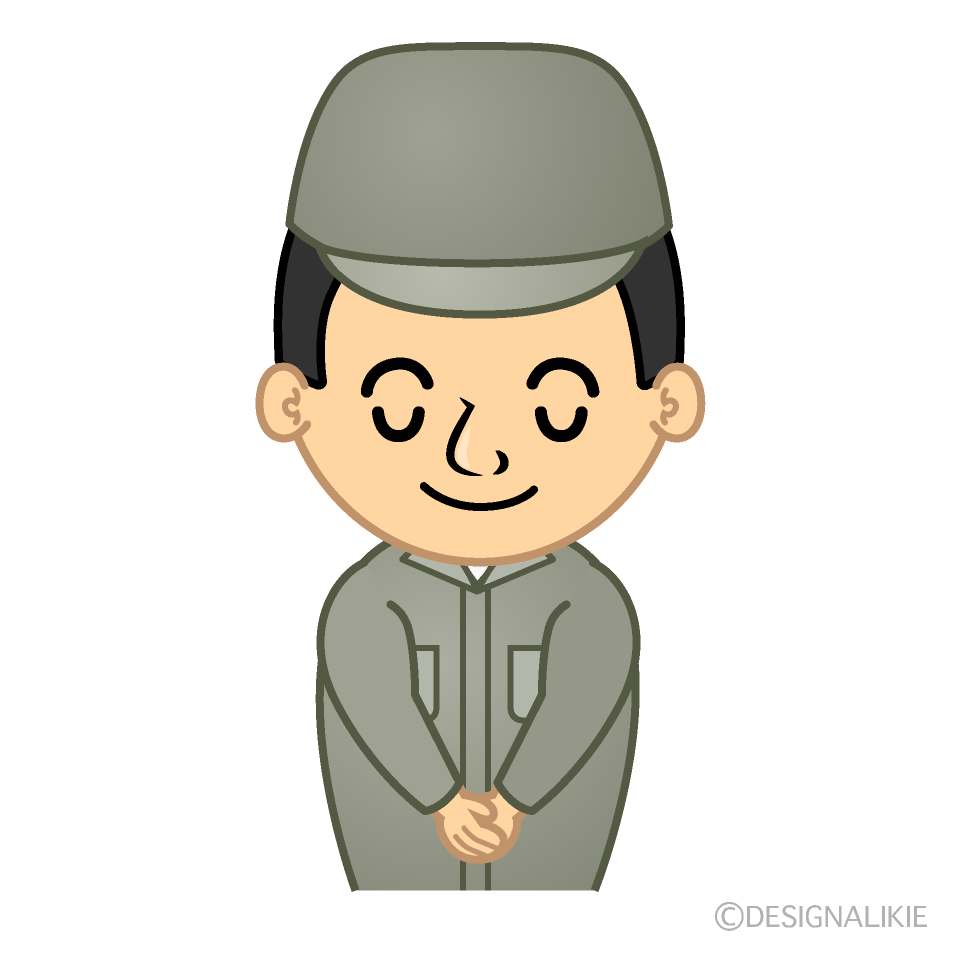 かわいいお辞儀する整備士イラスト