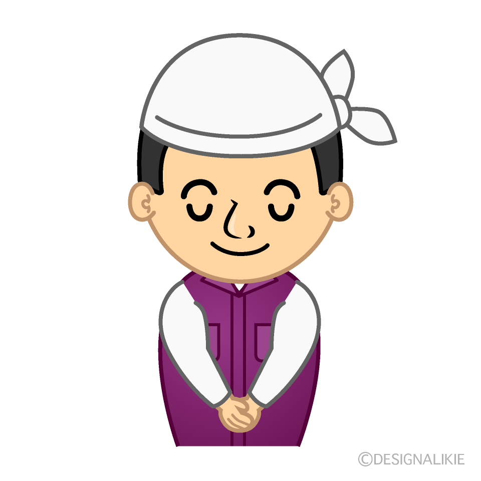 かわいいお辞儀する土木作業員イラスト