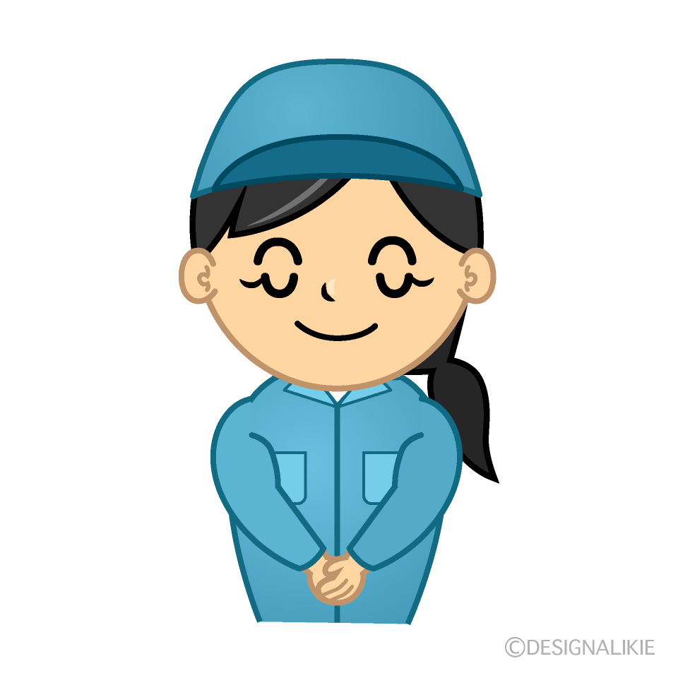 かわいいお辞儀する清掃員イラスト