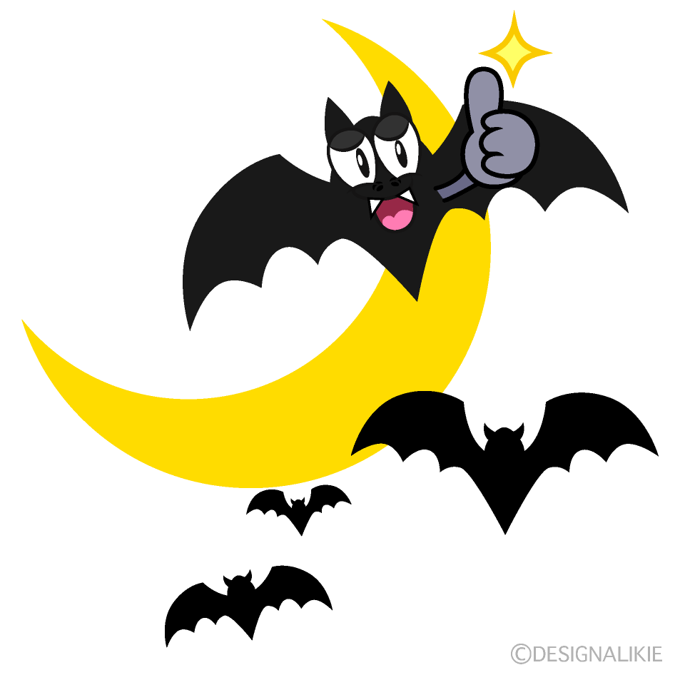 かわいいいいねするコウモリイラスト