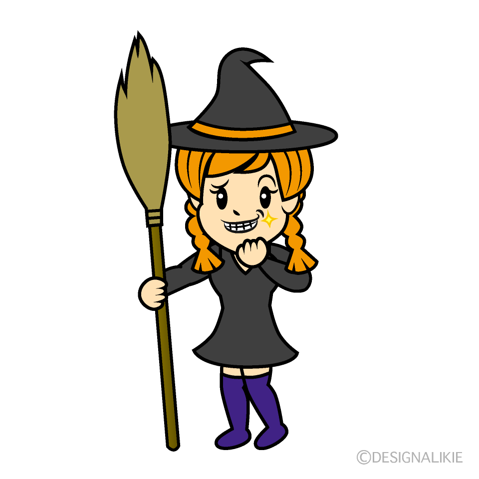 かわいいニヤリとする魔女の少女イラスト