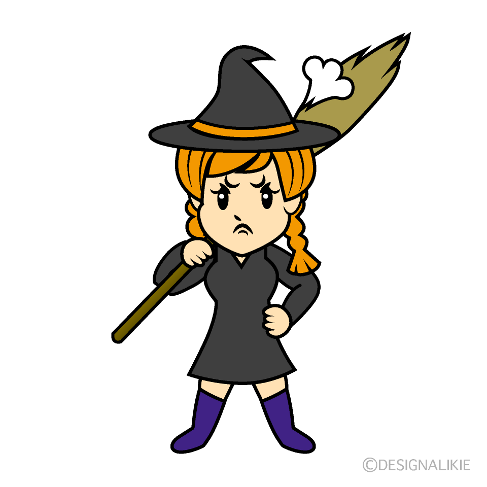 かわいい怒る魔女の少女イラスト