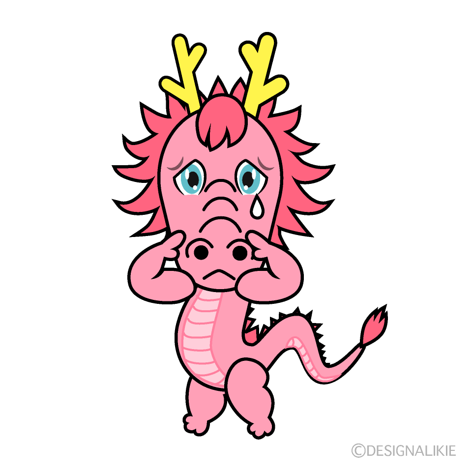 かわいい悲しいピンク龍イラスト