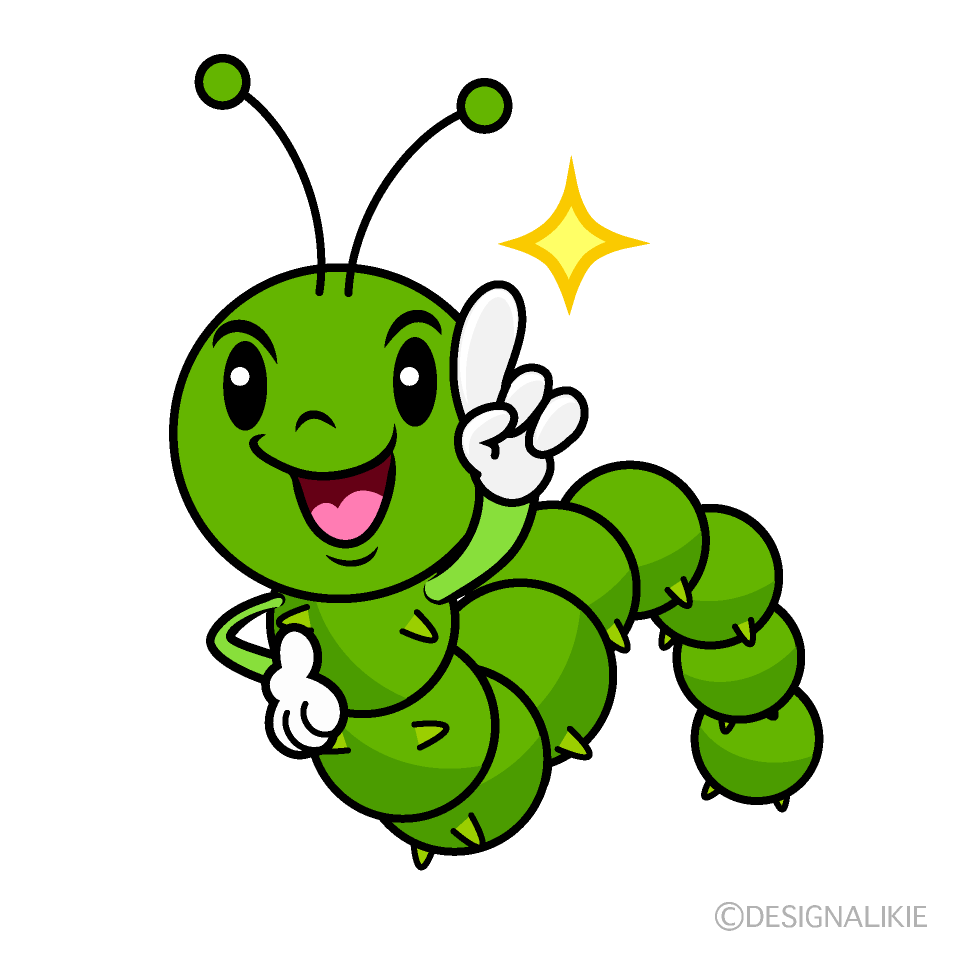 かわいい指差しする青虫イラスト