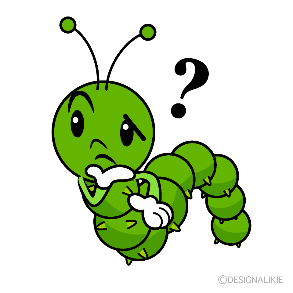 かわいい考える青虫イラスト