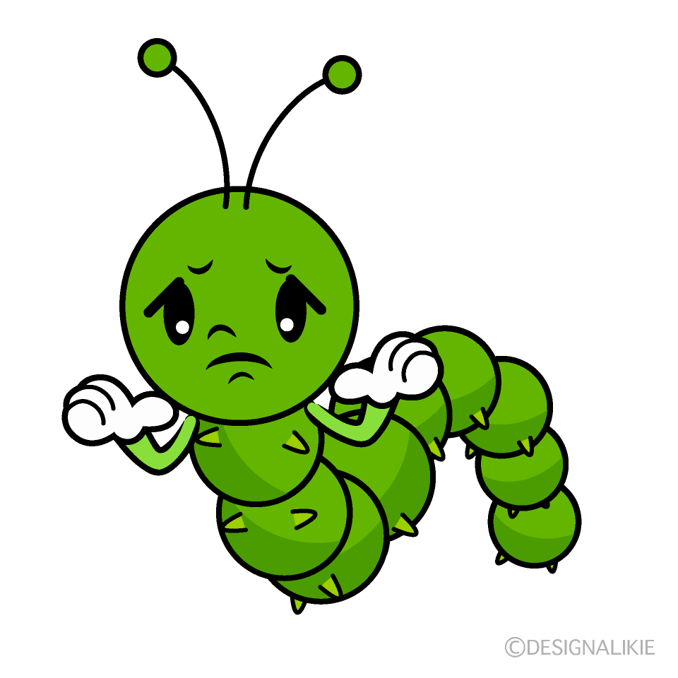 かわいい困る青虫イラスト