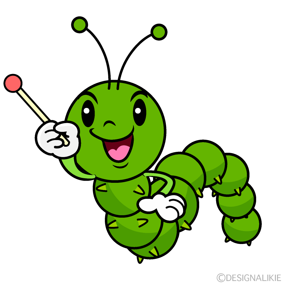 かわいい説明する青虫イラスト