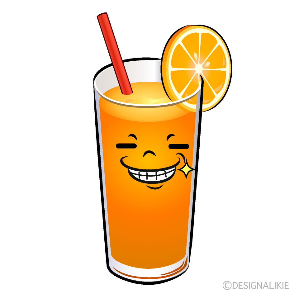 かわいいニヤリとするオレンジジュースイラスト