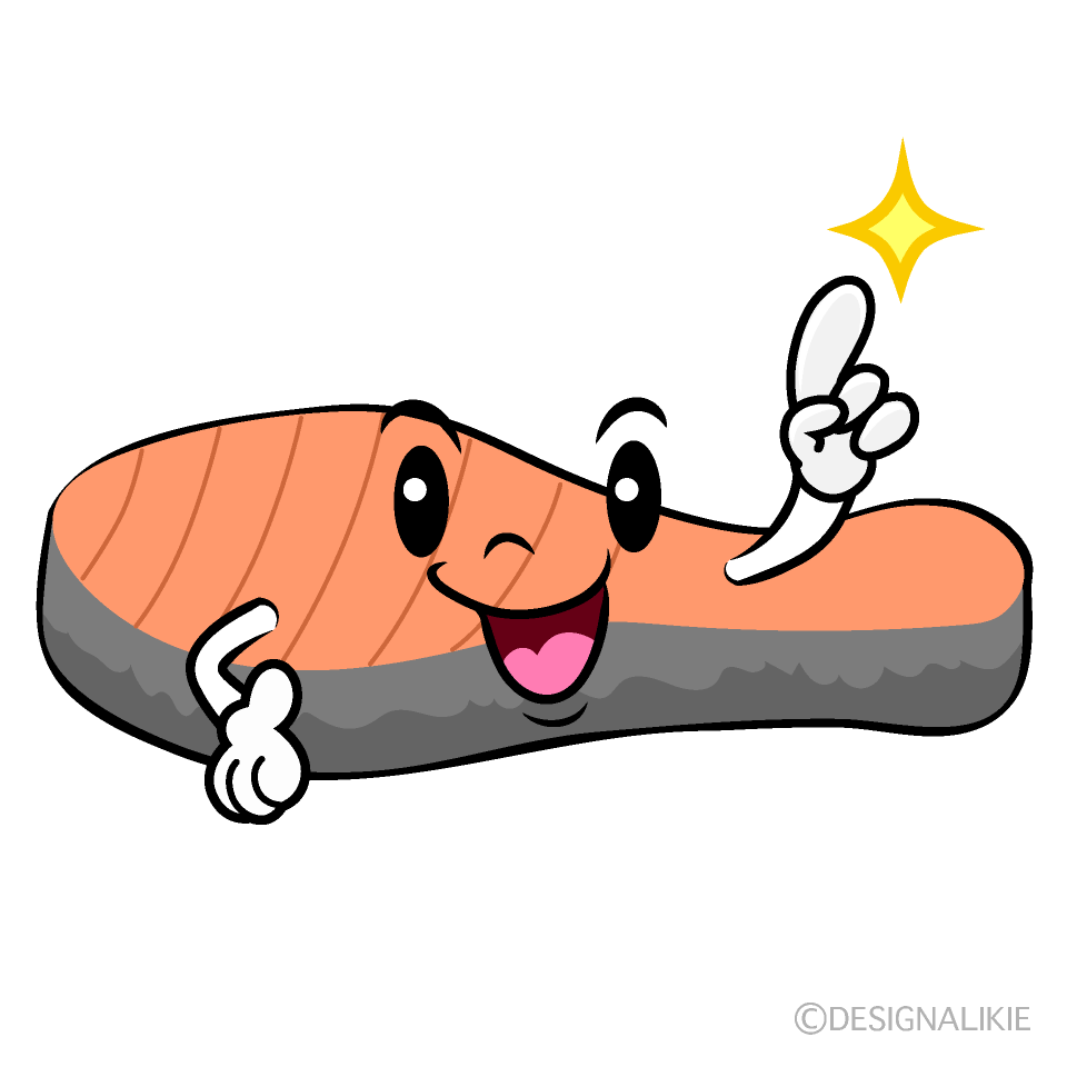 かわいい指差しする塩鮭イラスト