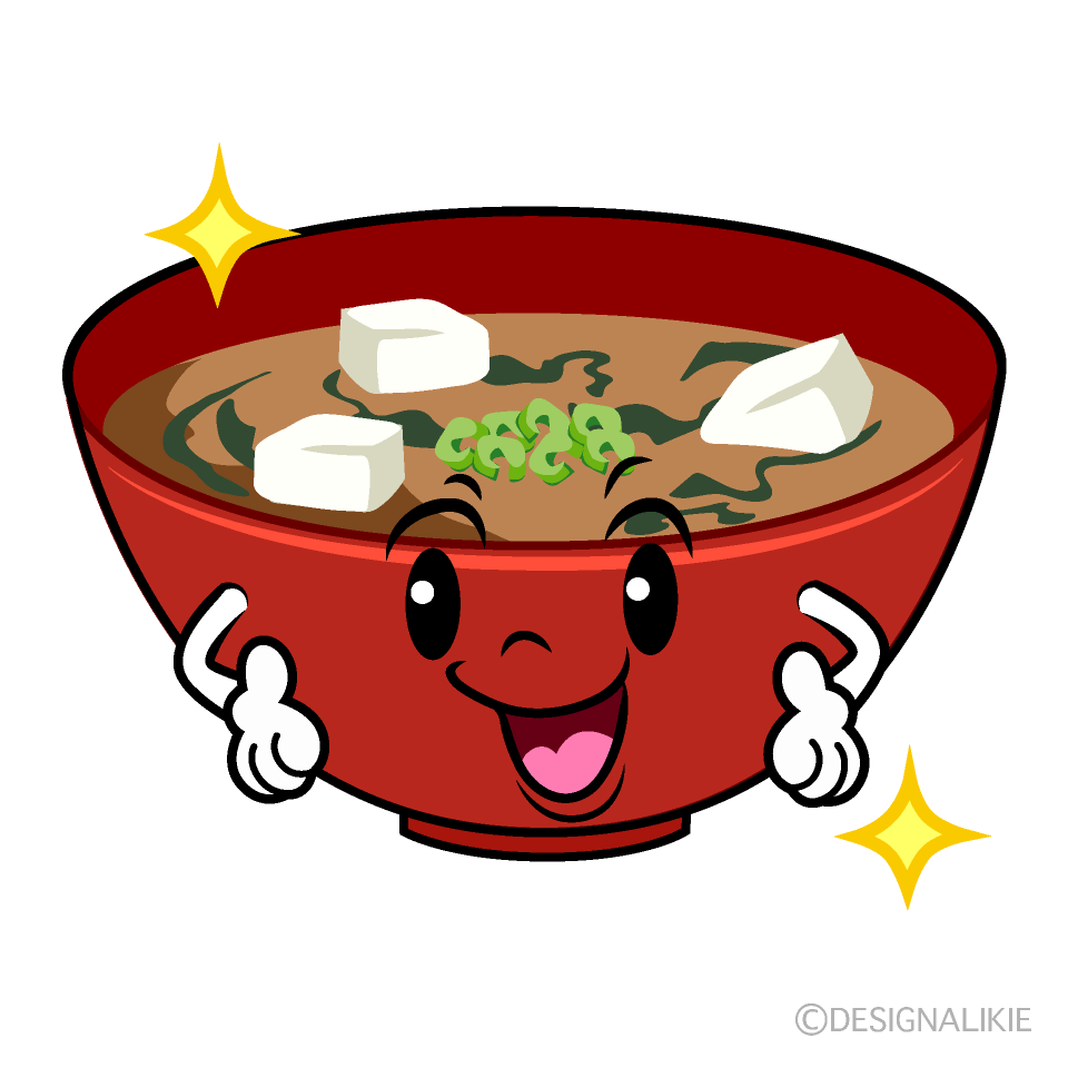 かわいいポーズする味噌汁イラスト