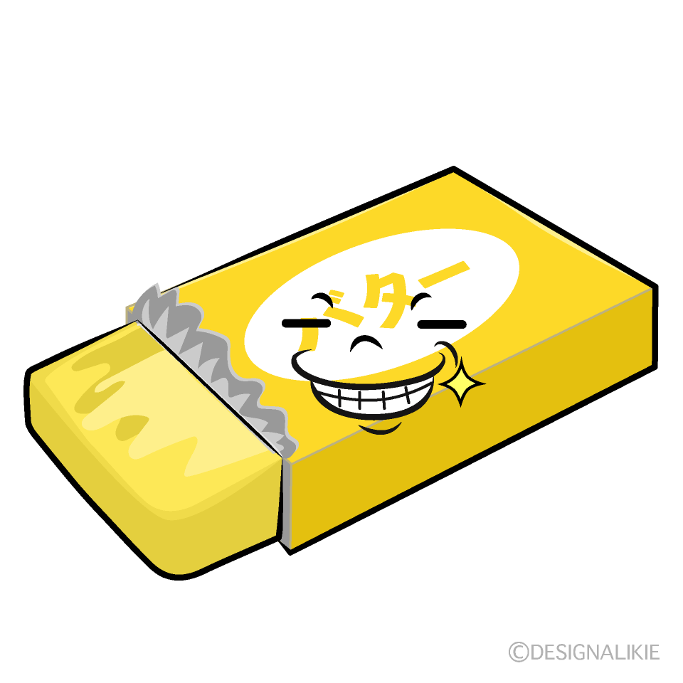 かわいいニヤリとするバターイラスト