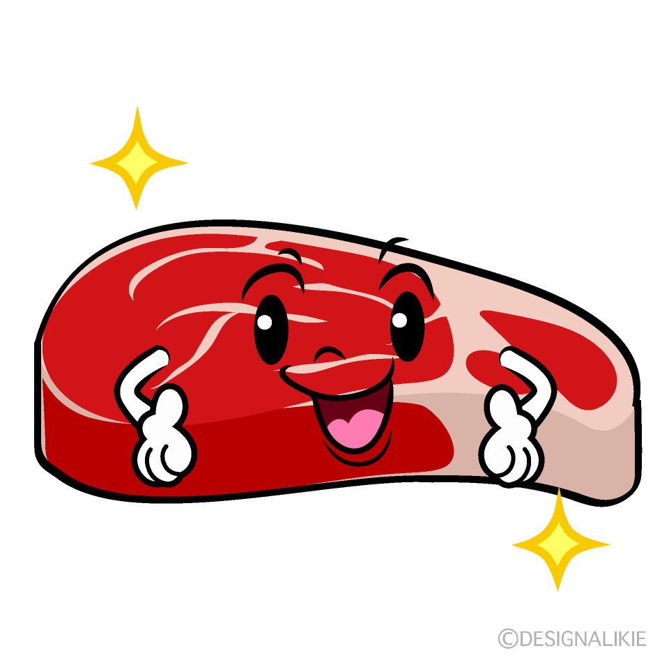 かわいいポーズする牛肉イラスト