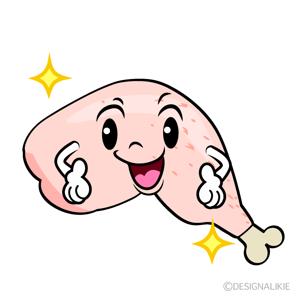 かわいいポーズする鶏肉イラスト