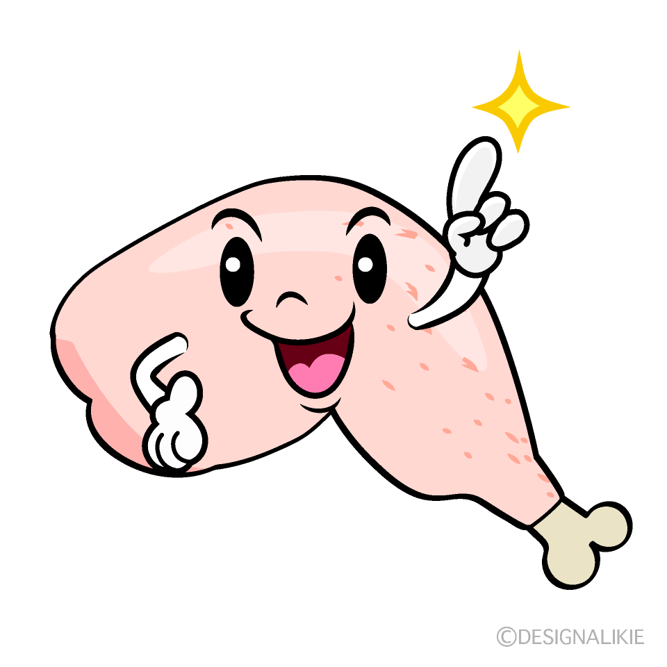 かわいい指差しする鶏肉イラスト