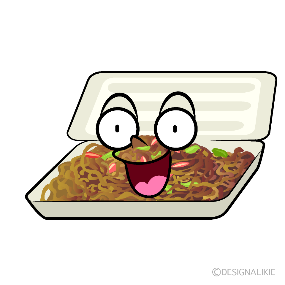 かわいい驚く焼きそばイラスト