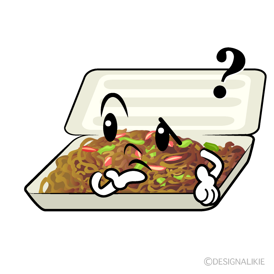 かわいい考える焼きそばイラスト