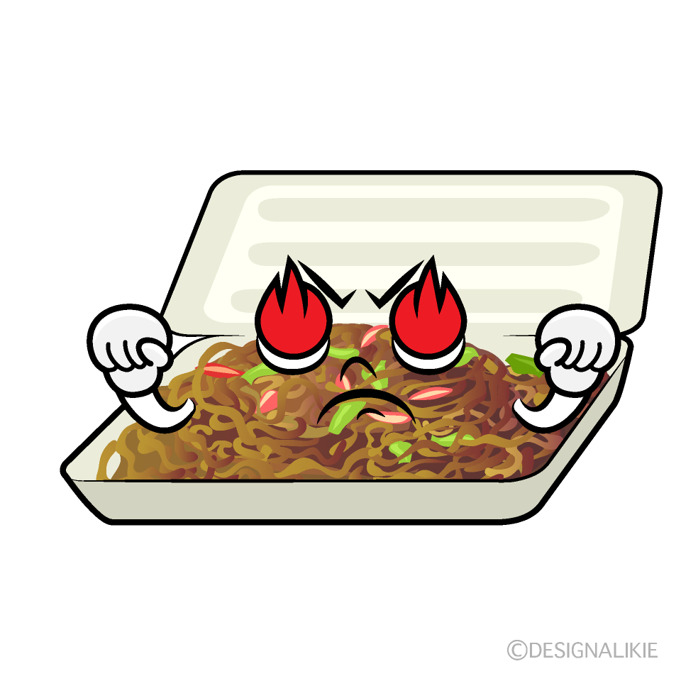 かわいい燃える焼きそばイラスト
