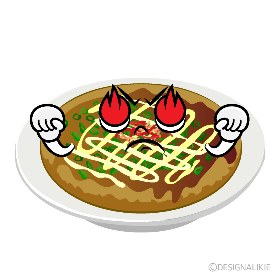 かわいい燃えるお好み焼きイラスト