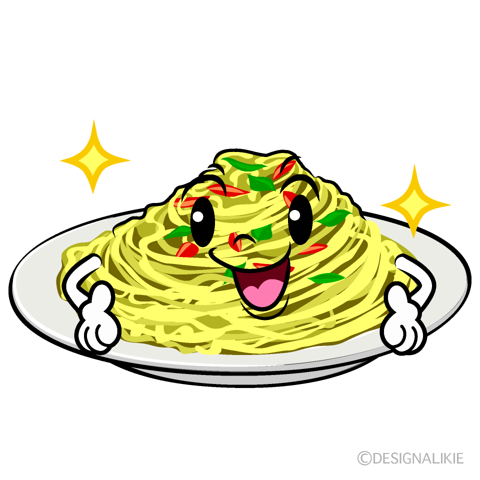 かわいいポーズするパスタイラスト