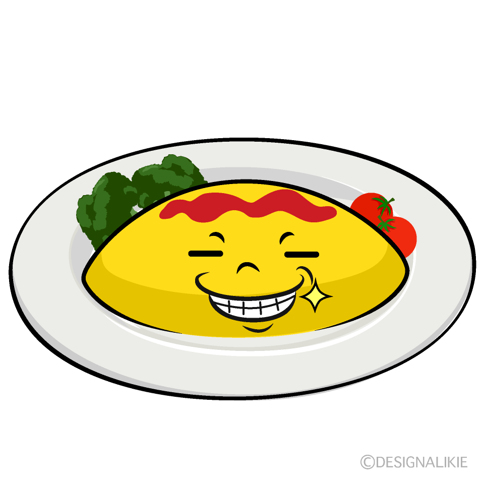 かわいいニヤリとするオムライスイラスト