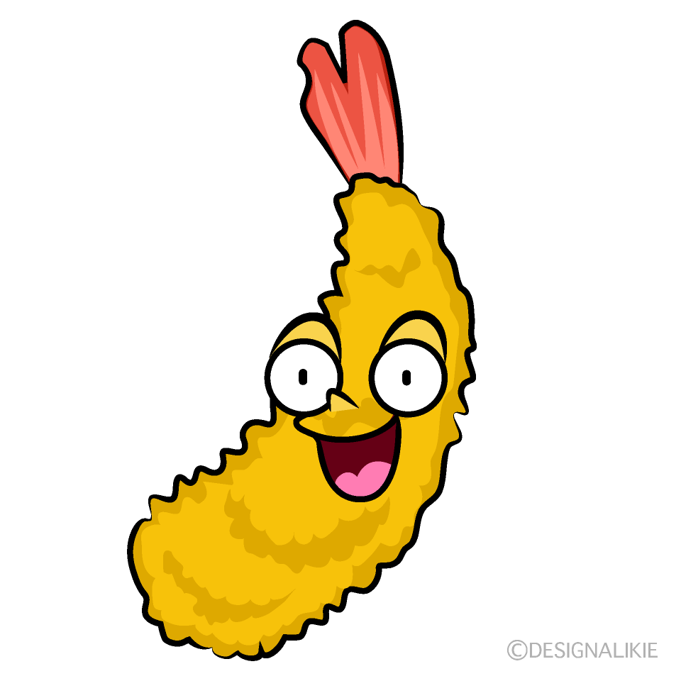 かわいい驚くエビフライイラスト