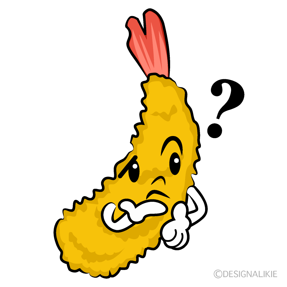 かわいい考えるエビフライイラスト