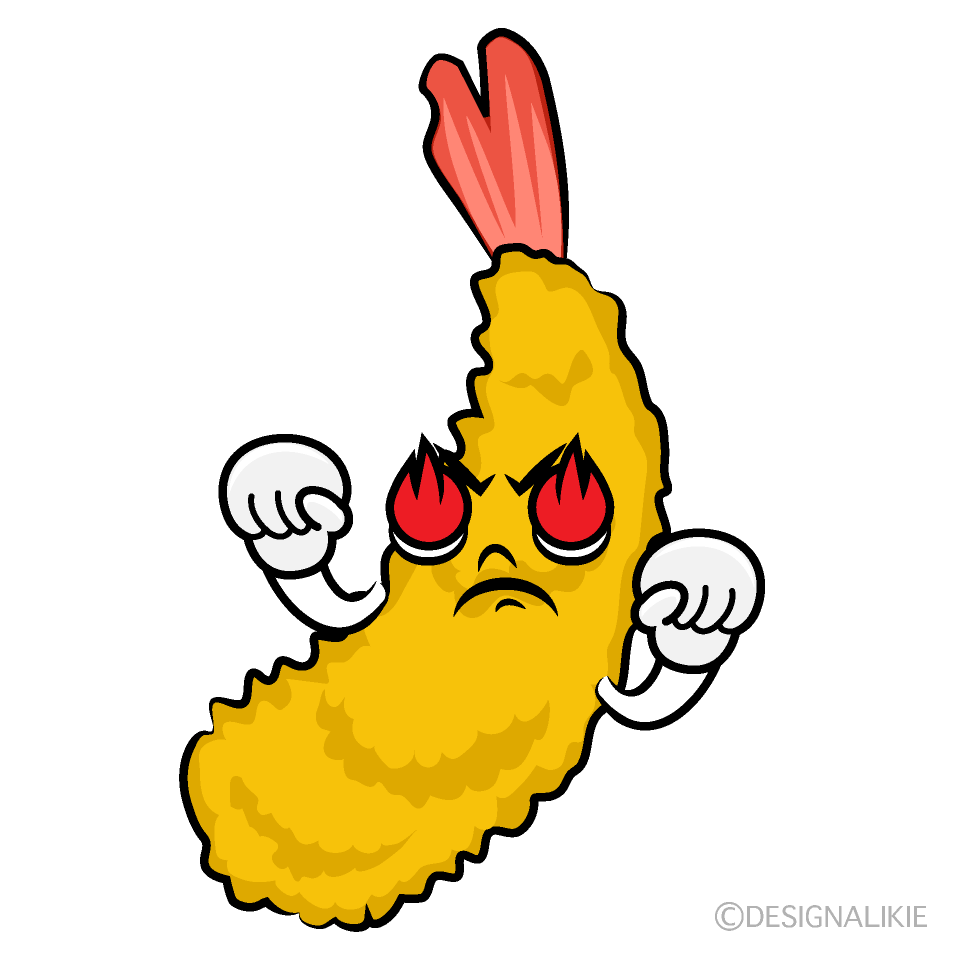かわいい燃えるエビフライイラスト