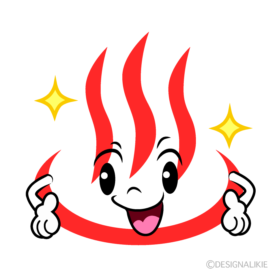 かわいいポーズする温泉マークイラスト