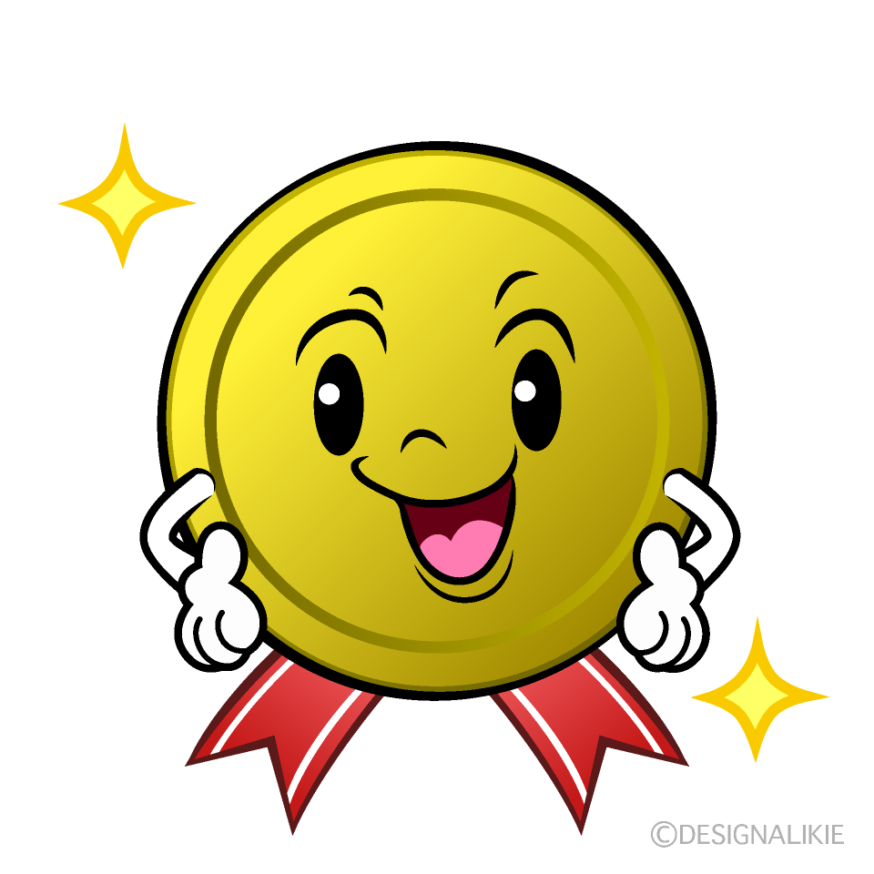 かわいいポーズする金メダルイラスト