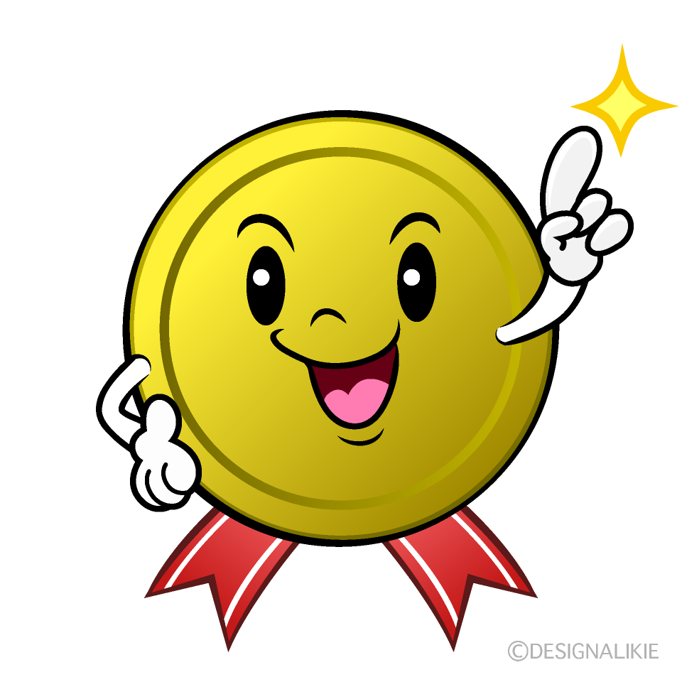 かわいい指差しする金メダルイラスト