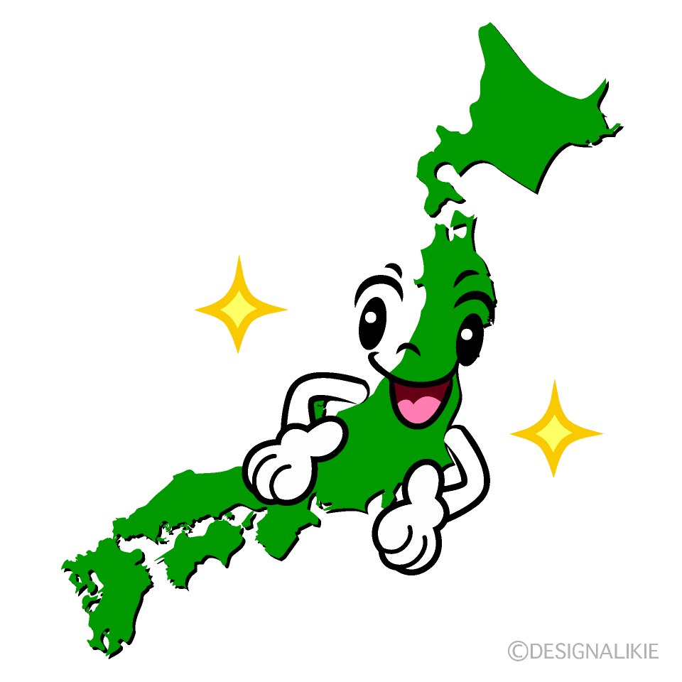 かわいいポーズする日本地図イラスト