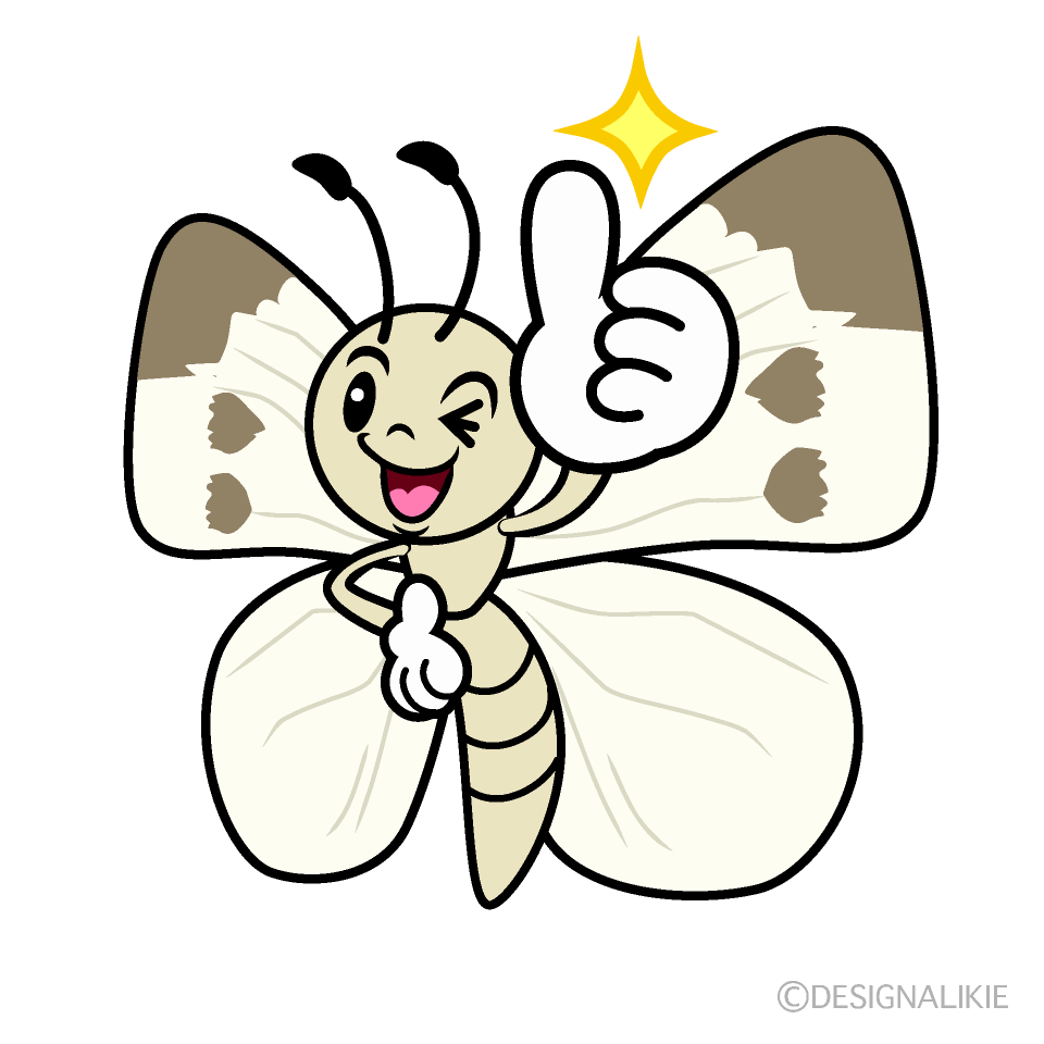 かわいいいいねするモンシロチョウイラスト