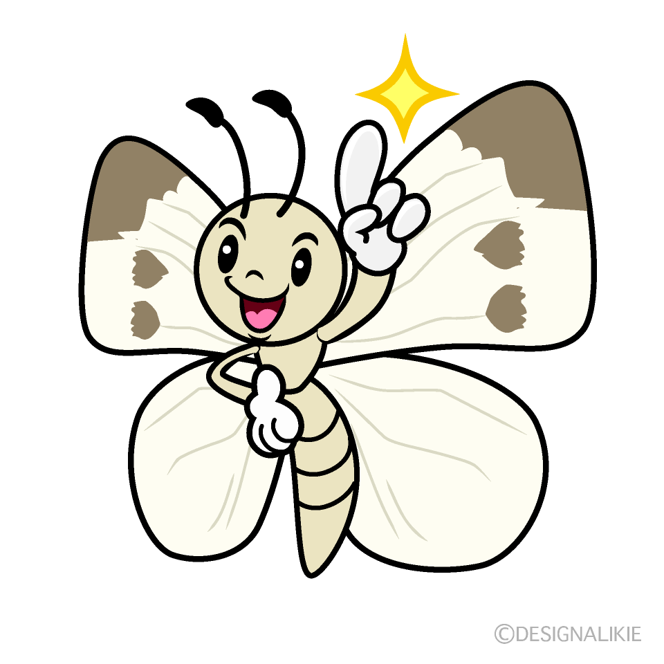 かわいい指差しするモンシロチョウイラスト