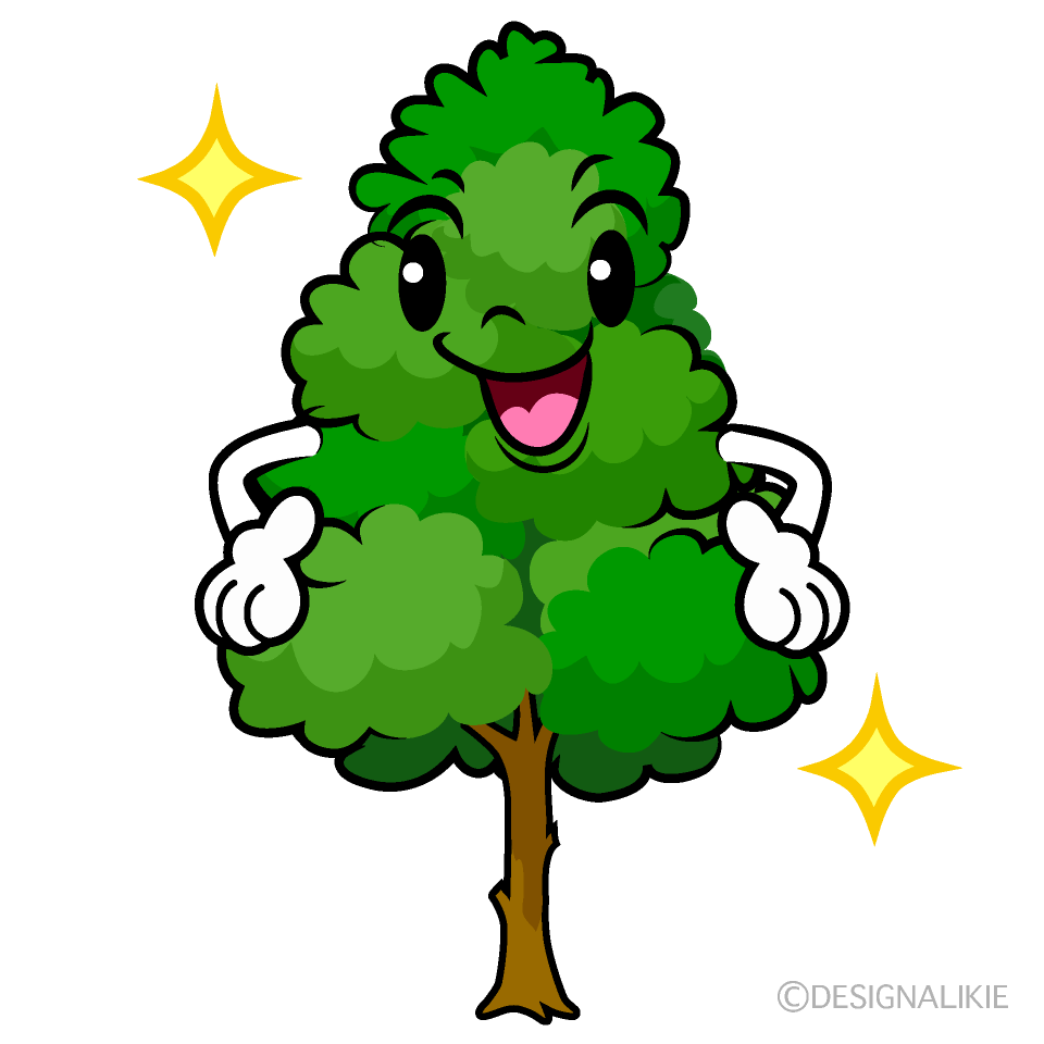 かわいいポーズする高い木イラスト