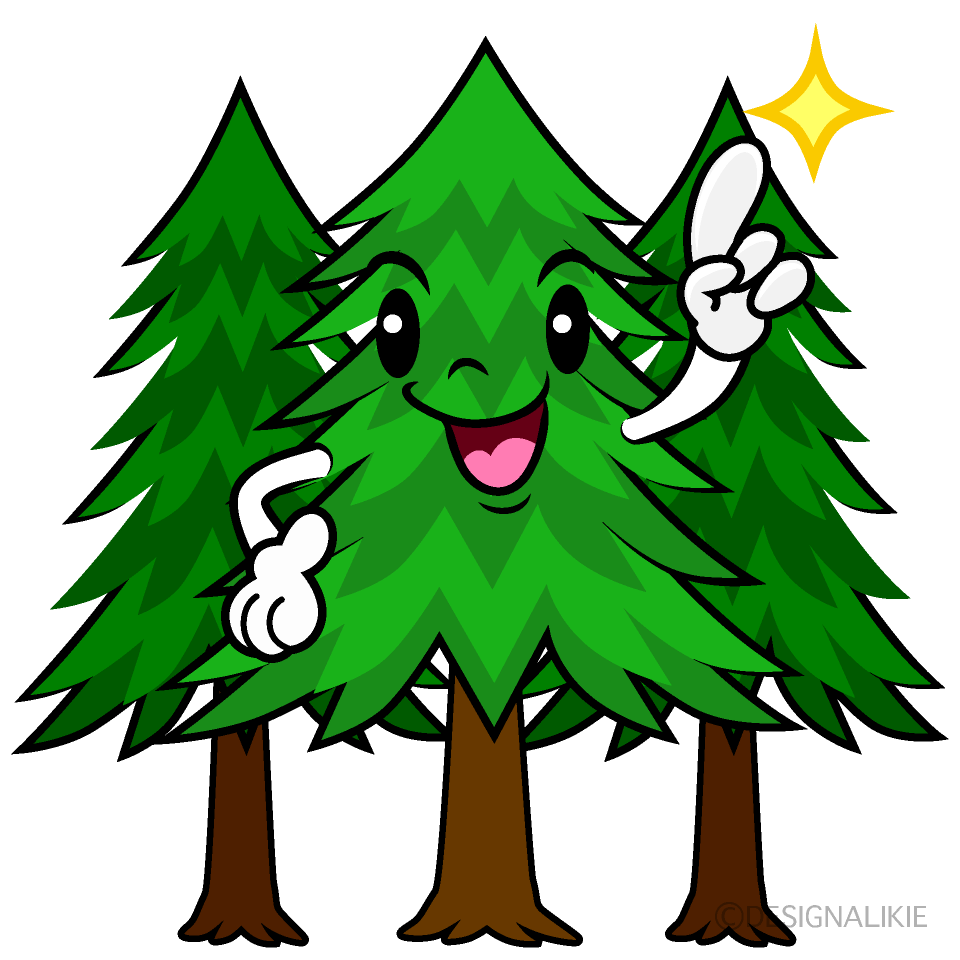 かわいい指差しする森林イラスト