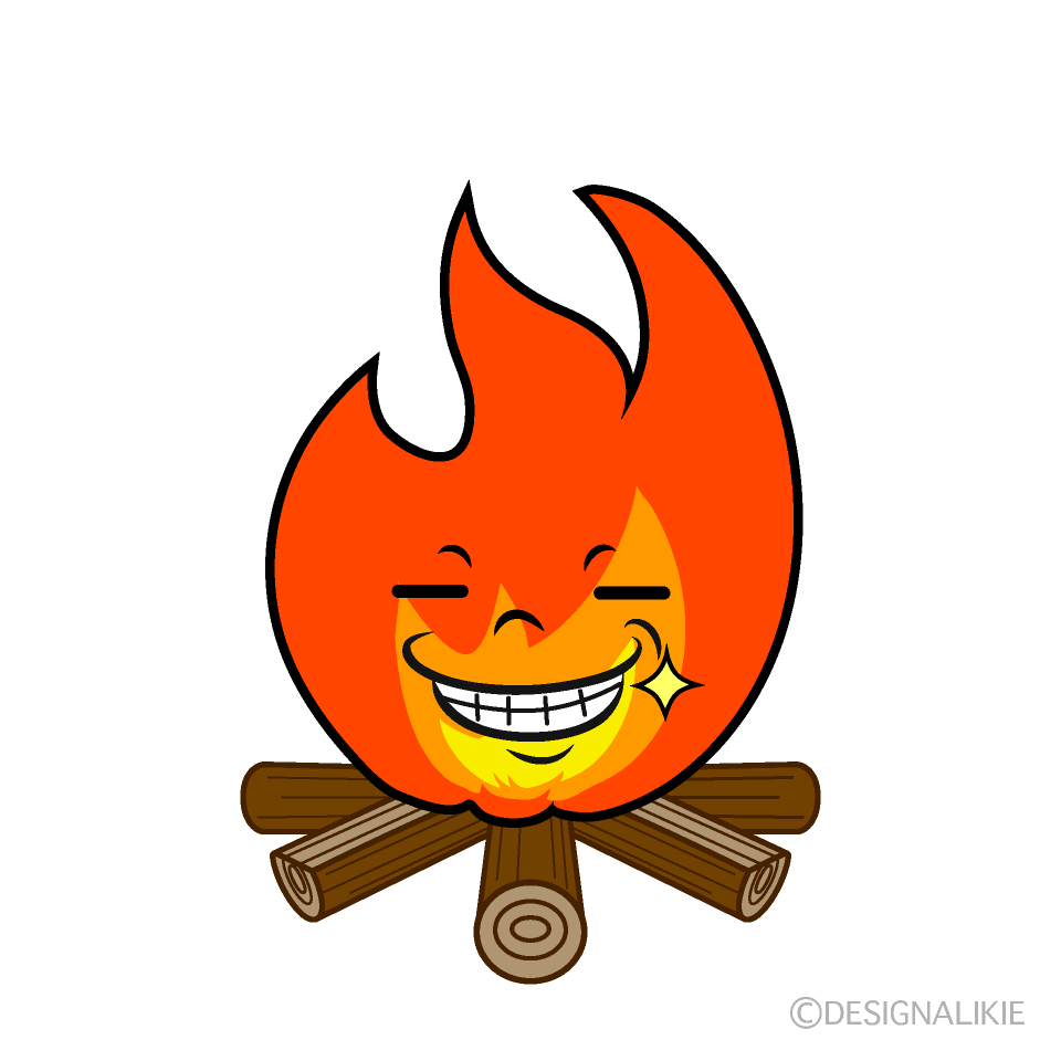 かわいいニヤリとする焚き火イラスト