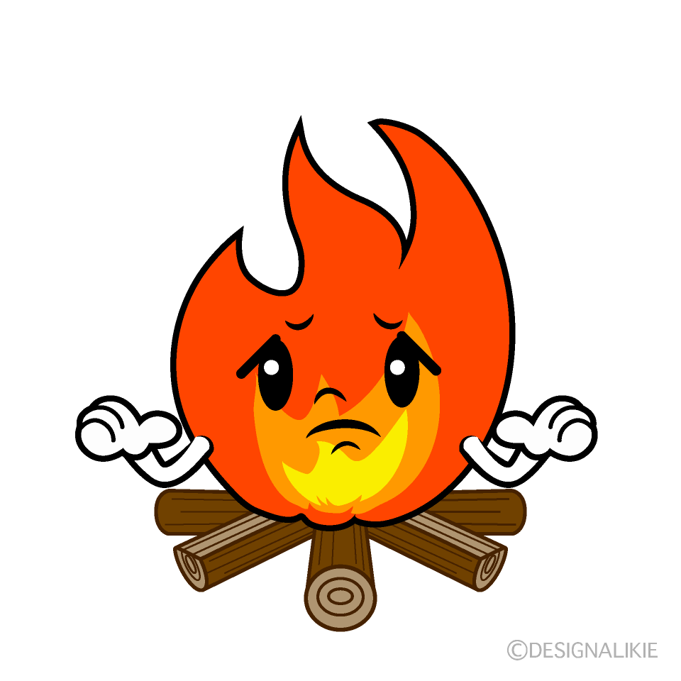 かわいい困る焚き火イラスト