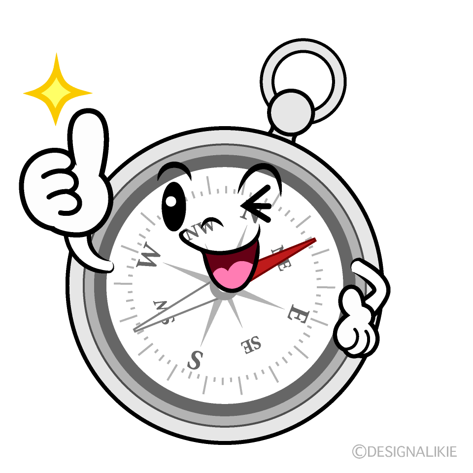 かわいいいいねする方位磁針イラスト