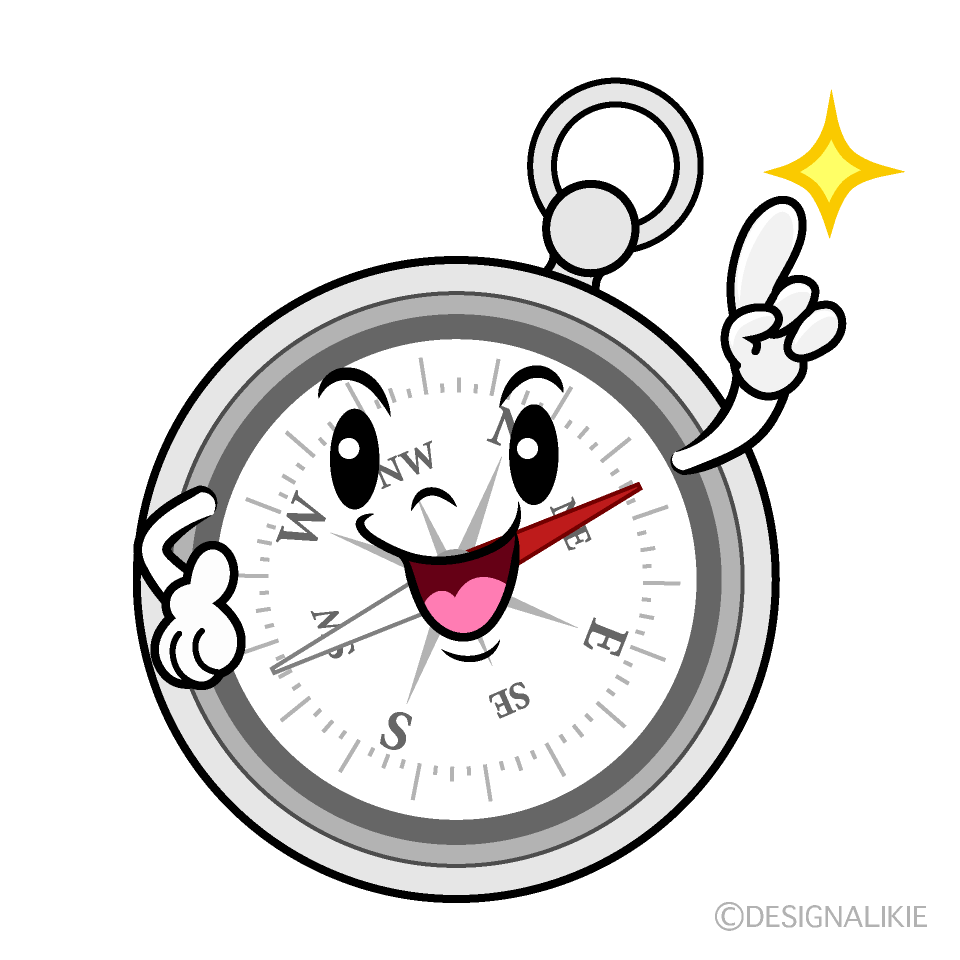 かわいい指差しする方位磁針イラスト