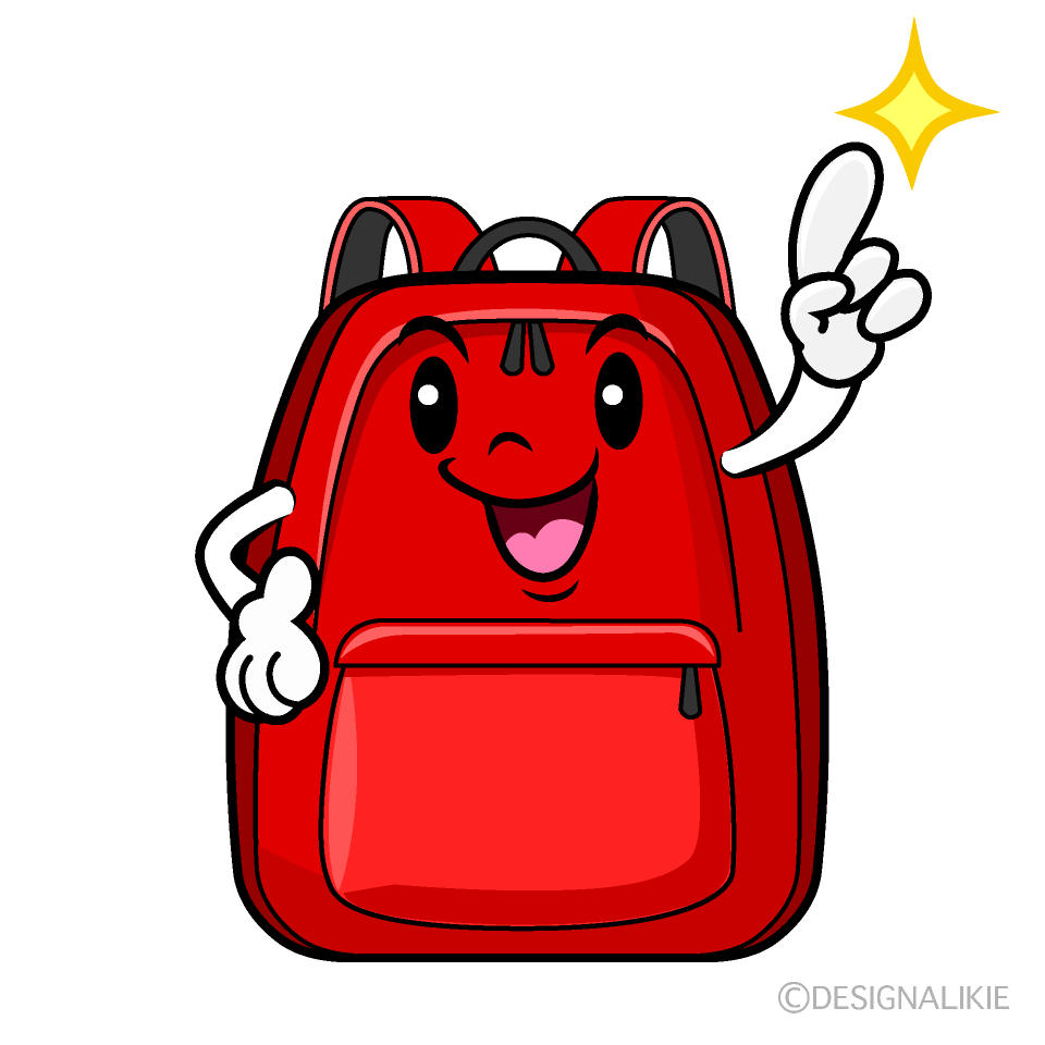 かわいい指差しするリュックサックイラスト
