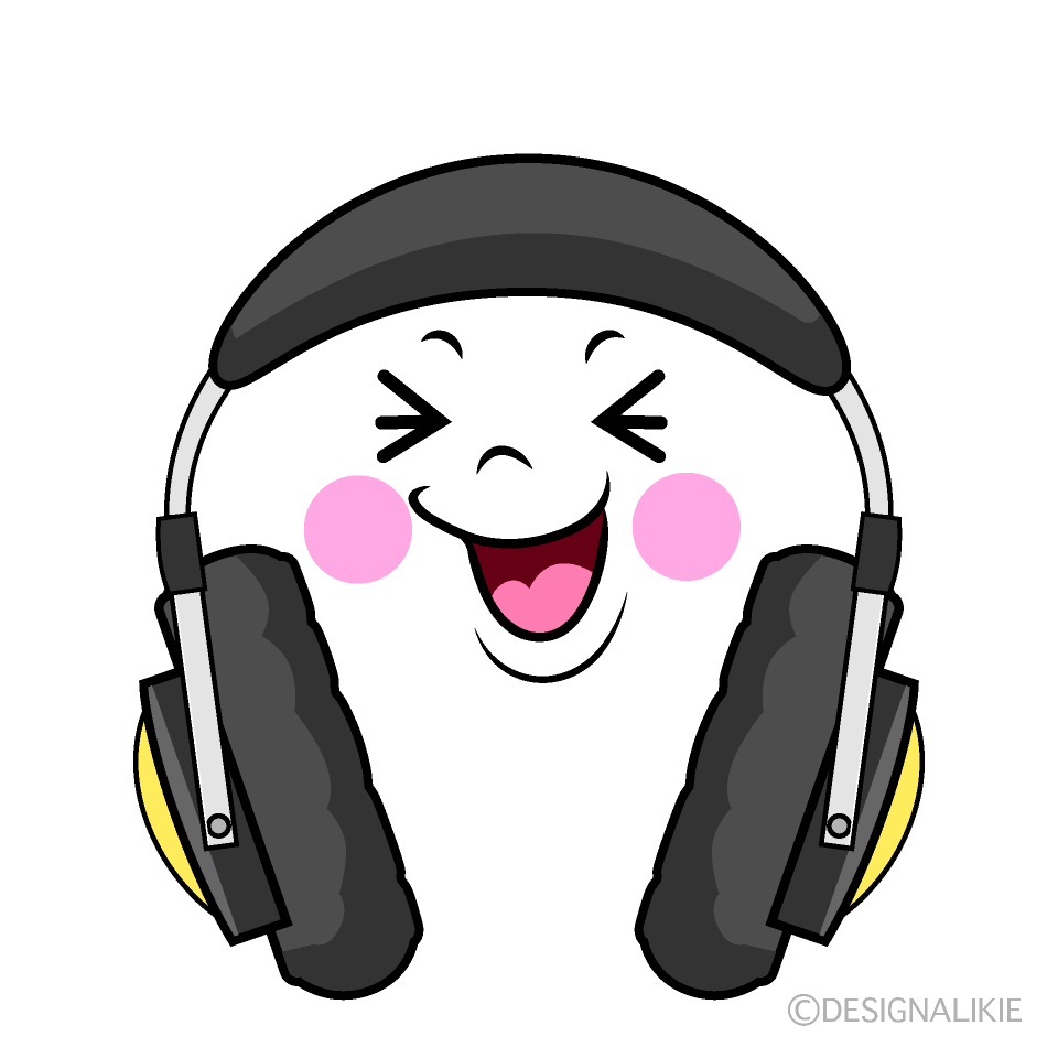 かわいい笑うヘッドホンイラスト