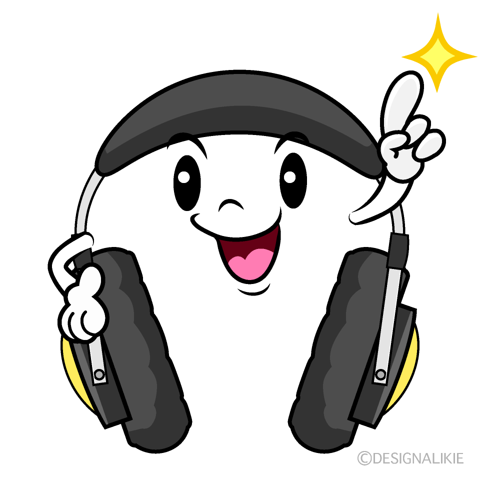かわいい指差しするヘッドホンイラスト