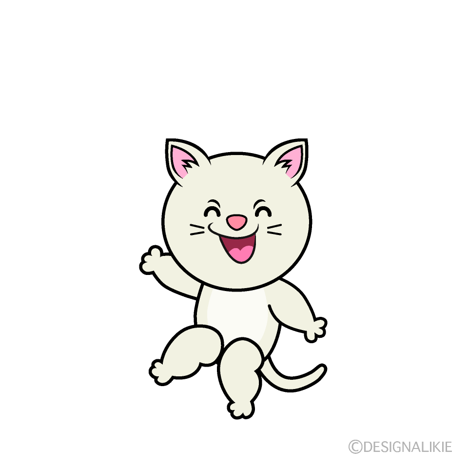 かわいい笑顔の白猫イラスト
