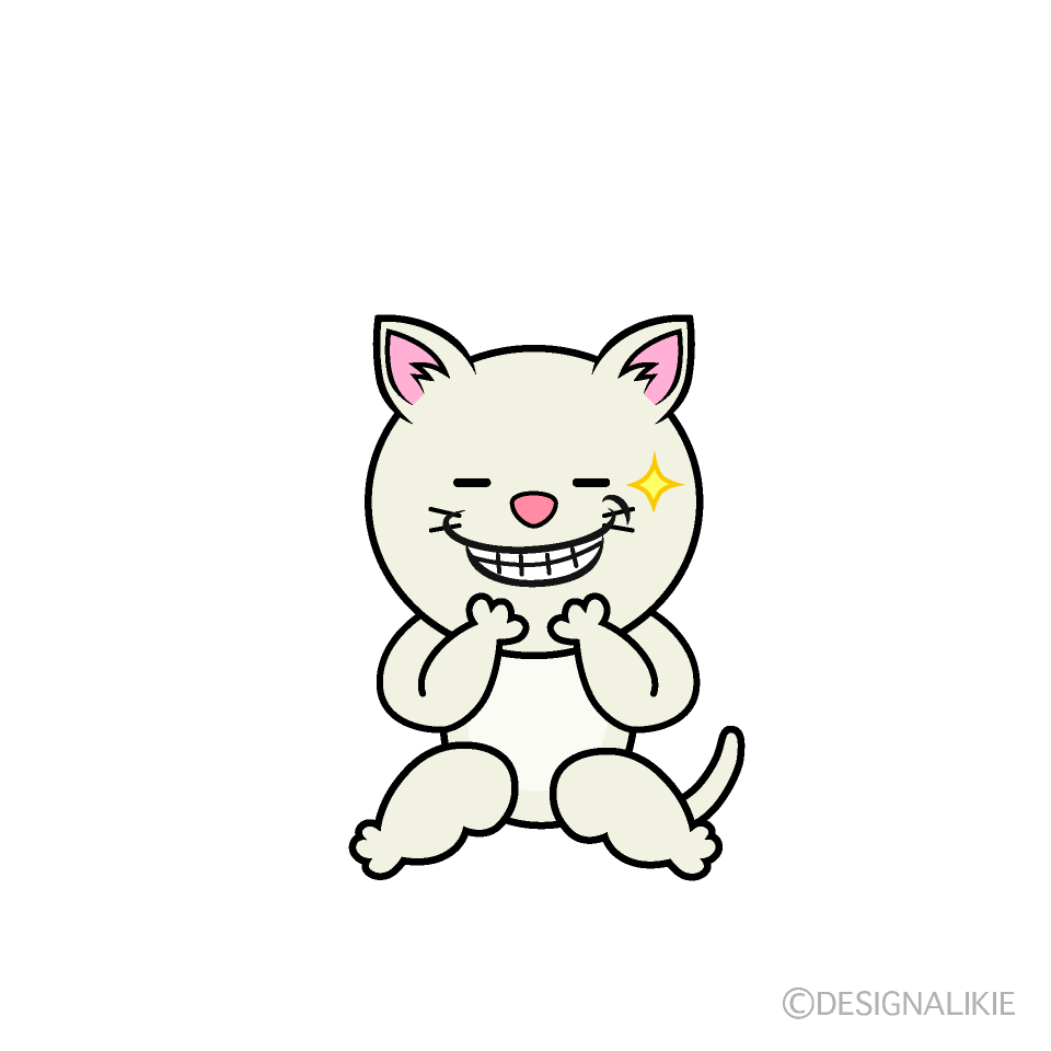 かわいいニヤリとする白猫イラスト