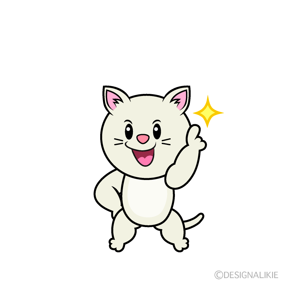 かわいい指差しする白猫イラスト