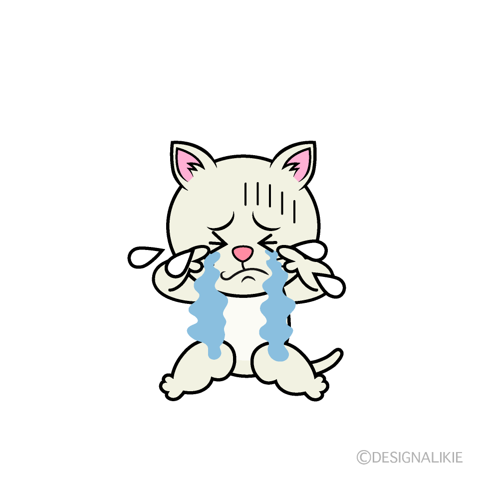 かわいい泣く白猫イラスト